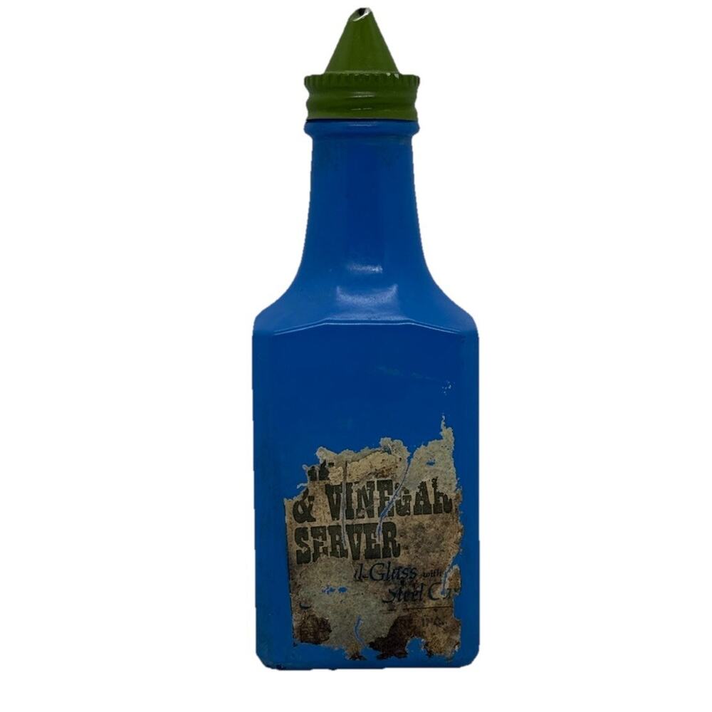 Vintage Oil & Vinegar Bottle Cruet Gemco USA Pantry Pops Blue Glass Collectible